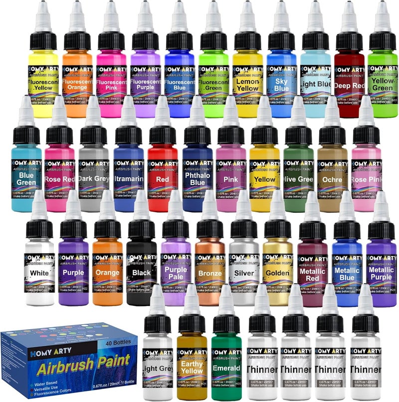 HOMY ARTY Airbrush Paint - 36 Colors with 4 Thinner, Ready to Spray Airbrush Paint Set, Water-Based Acrylic Air brush Paints for Metal, Plastic Models, Canvas, Wood - 40 Bottles - Image 1